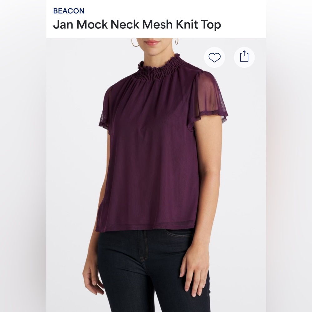 Beacon Jan Mock Neck Mesh Top in Dark Purple